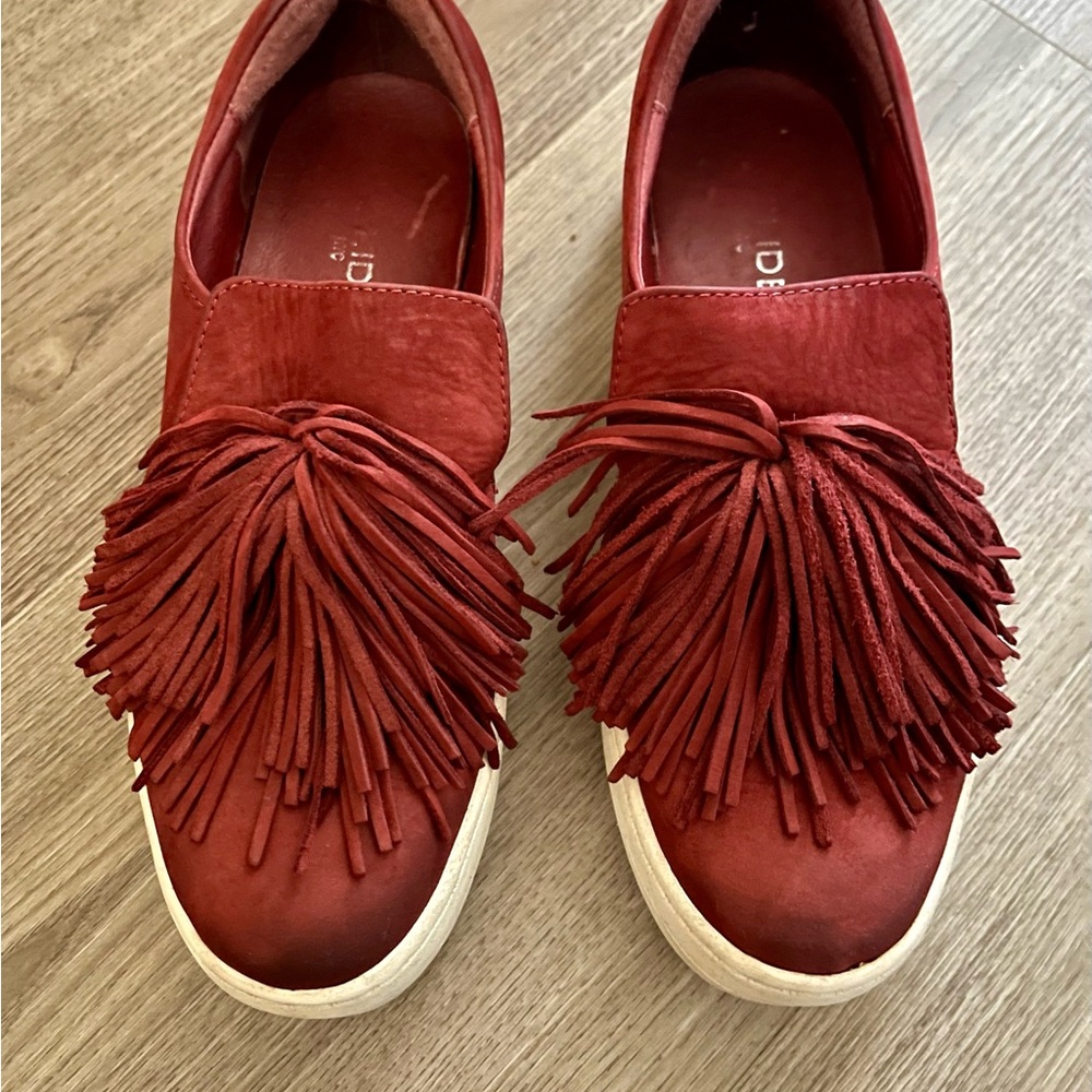 J/SLIDES Red Fringe Loafers